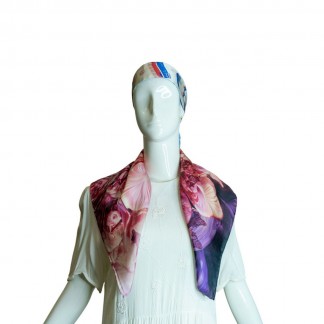 Khăn lụa vuông hoa violet pha tím 65*65 cm